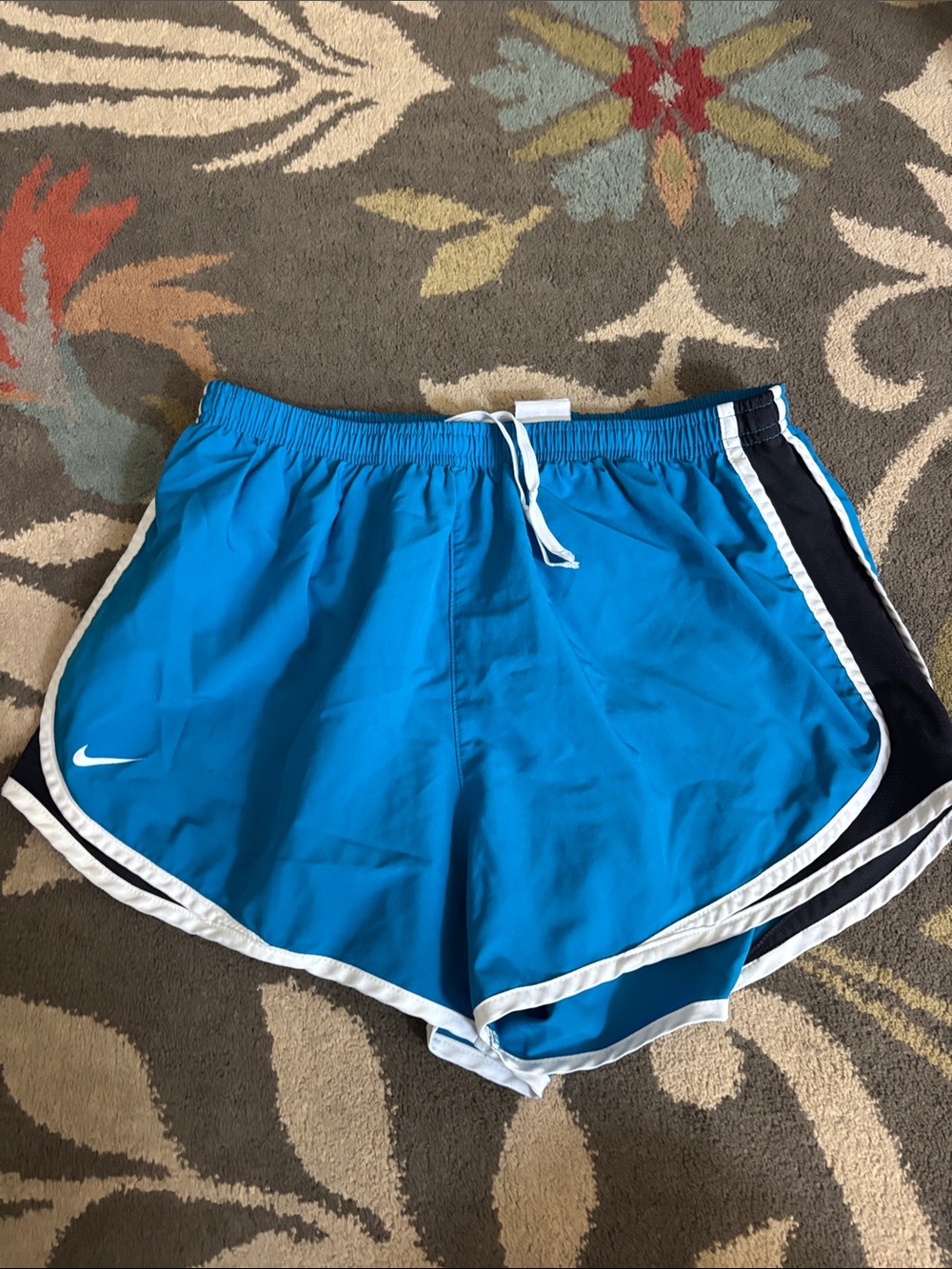 Nike Blue and Black Women's Athletic Shorts with White Trim
